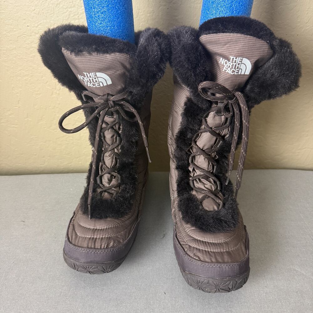 The North Face Women’s Nuptse Fur Trim Brown Winter Snow Boots Size 10